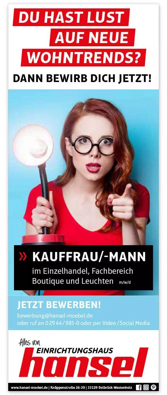 kws konzipiert Stellenanzeigen mit starken Motiven für den Möbelhandel