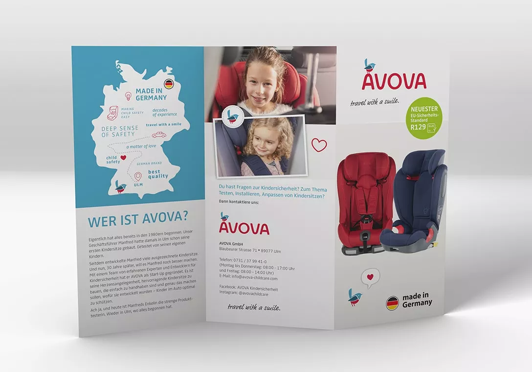 kws werbe service - flyer fuer avova - kindersitze made in germany